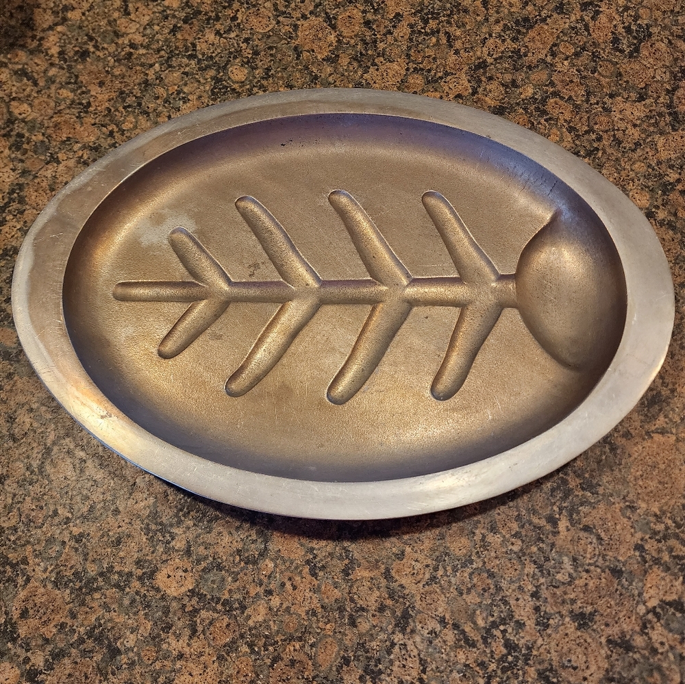 Antique Pewter 14.5" Footed Fish Meat Platter